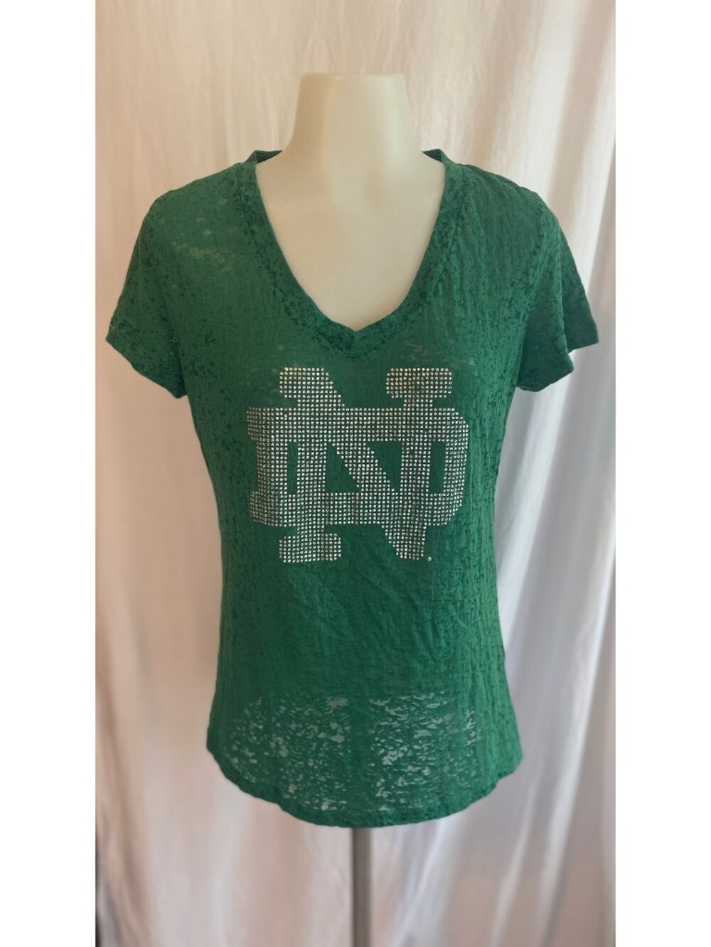 Pro Edge Notre Dame Fighting Irish Green Rhinestone ND Burnout Tee